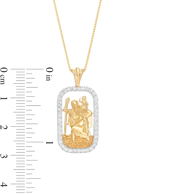 Main Image 3 of 3/8 CT. T.W. Diamond Frame Saint Christopher Pendant in 10K Gold
