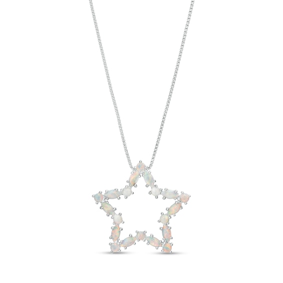 Marquise and Round Lab-Created Opal Star Outline Pendant in Sterling Silver