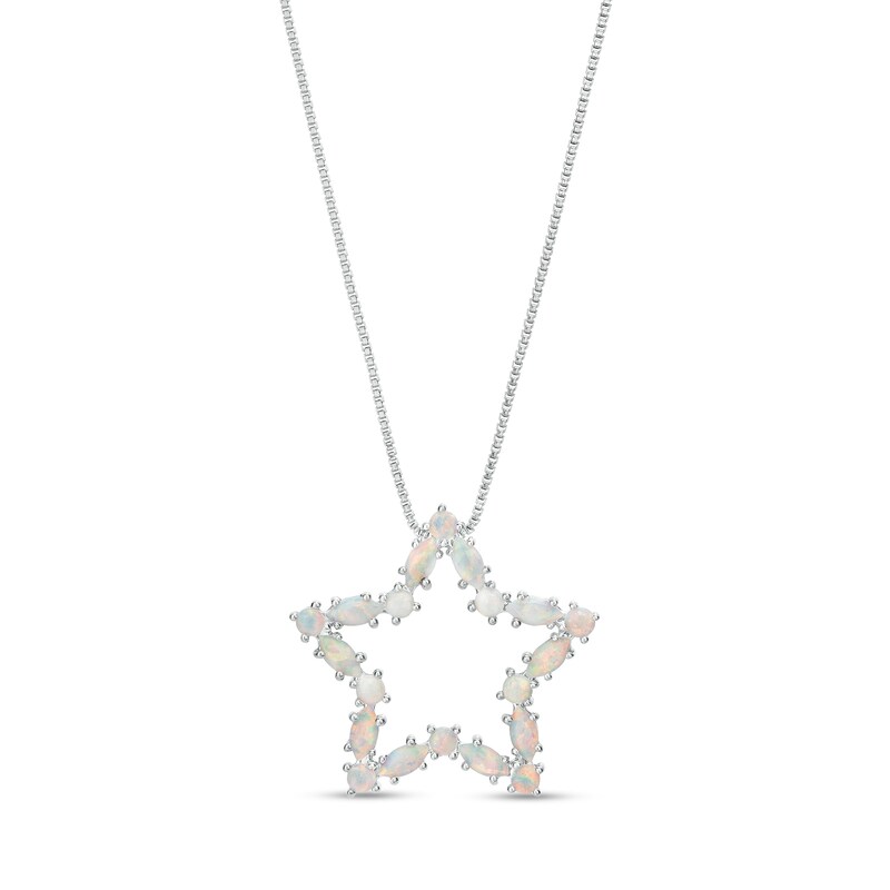 Main Image 1 of Marquise and Round Lab-Created Opal Star Outline Pendant in Sterling Silver