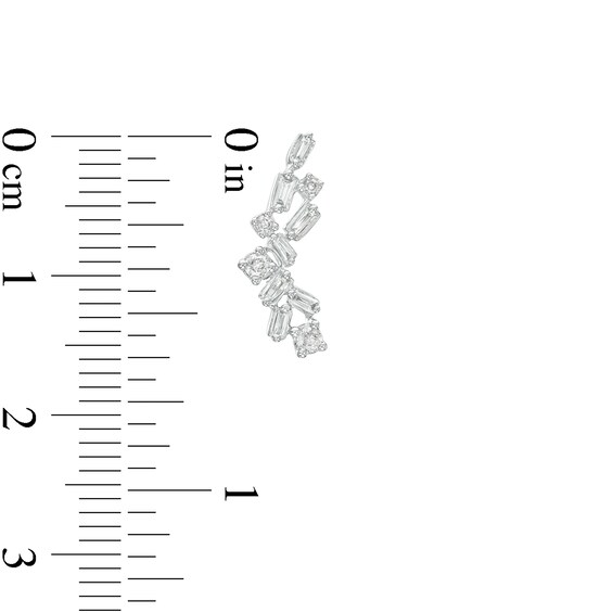 1/4 CT. T.w. Baguette and Round Diamond Cluster Crawler Stud Earrings in 10K White Gold