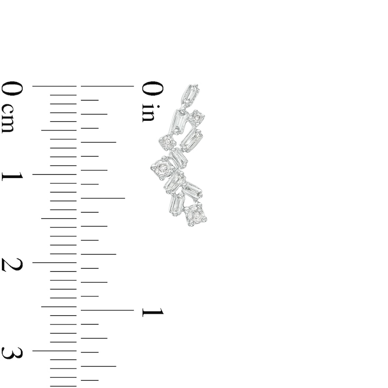 Main Image 3 of 1/4 CT. T.W. Baguette and Round Diamond Cluster Crawler Stud Earrings in 10K White Gold