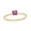 Thumbnail Image 1 of Princess-Cut Amethyst and White Lab-Created Sapphire Ring in Sterling Silver with 14K Gold Plate
