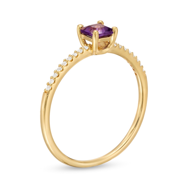 Main Image 3 of Princess-Cut Amethyst and White Lab-Created Sapphire Ring in Sterling Silver with 14K Gold Plate