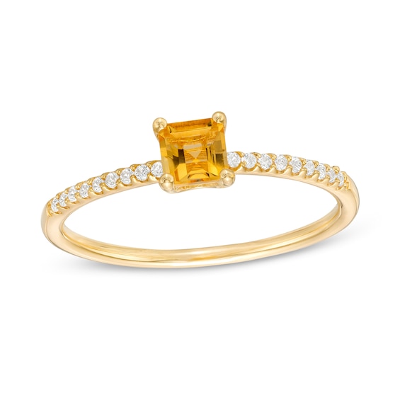 Princess-Cut Citrine and White Lab-Created Sapphire Ring Sterling Silver with 14K Gold Plate