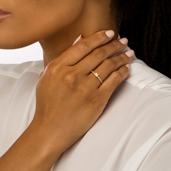 Princess-Cut Citrine and White Lab-Created Sapphire Ring in Sterling Silver with 14K Gold Plate