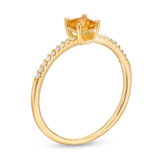 Princess-Cut Citrine and White Lab-Created Sapphire Ring in Sterling Silver with 14K Gold Plate
