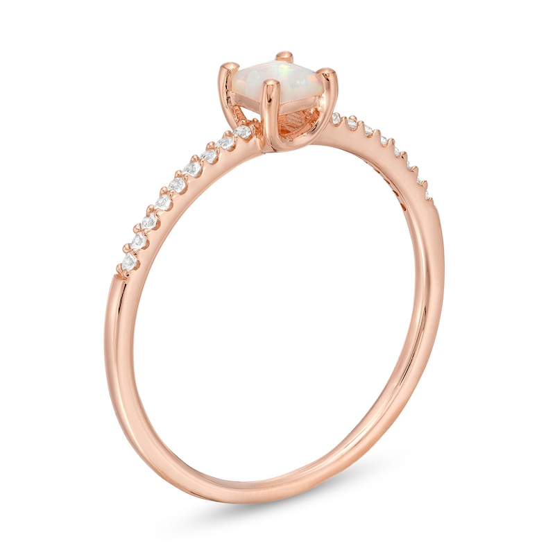 Main Image 3 of Princess-Cut Lab-Created Opal and White Sapphire Ring in Sterling Silver with 14K Rose Gold Plate