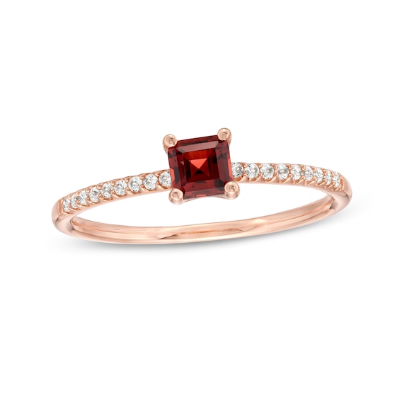 Princess-Cut Garnet and White Lab-Created Sapphire Ring Sterling Silver with 14K Rose Gold Plate