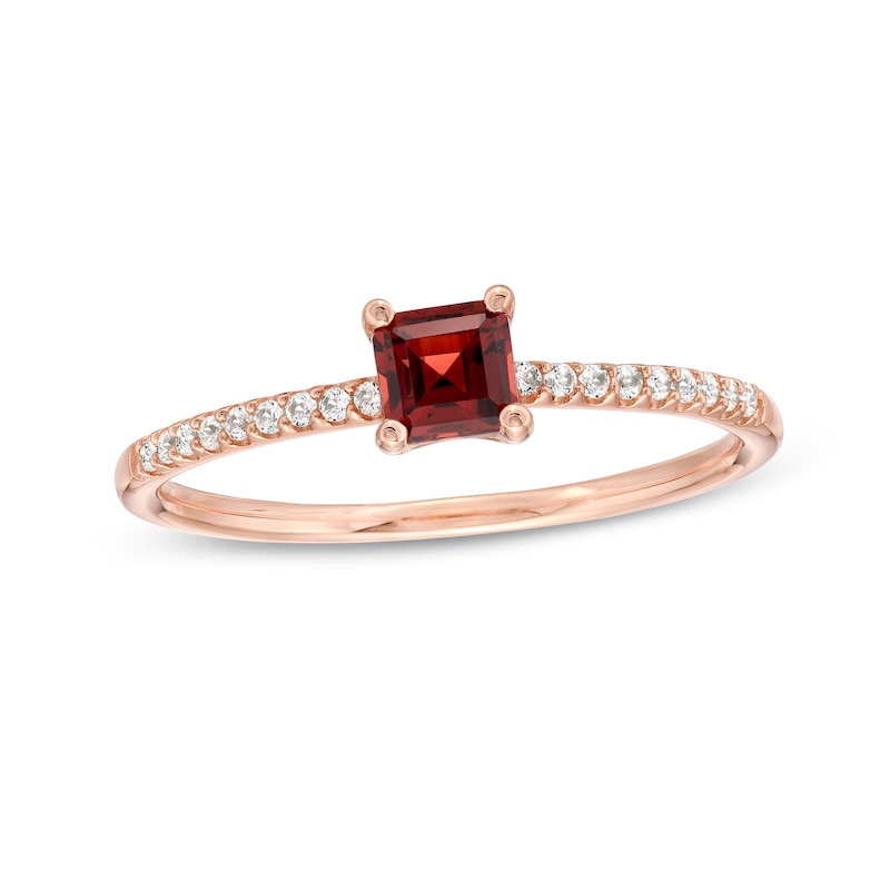 Main Image 1 of Princess-Cut Garnet and White Lab-Created Sapphire Ring in Sterling Silver with 14K Rose Gold Plate