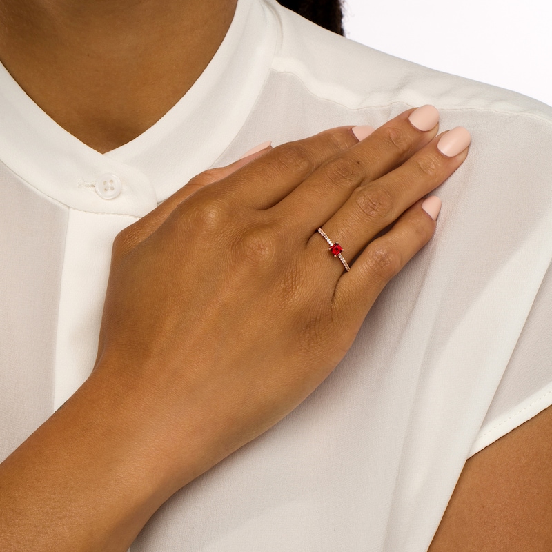 Main Image 2 of Princess-Cut Garnet and White Lab-Created Sapphire Ring in Sterling Silver with 14K Rose Gold Plate