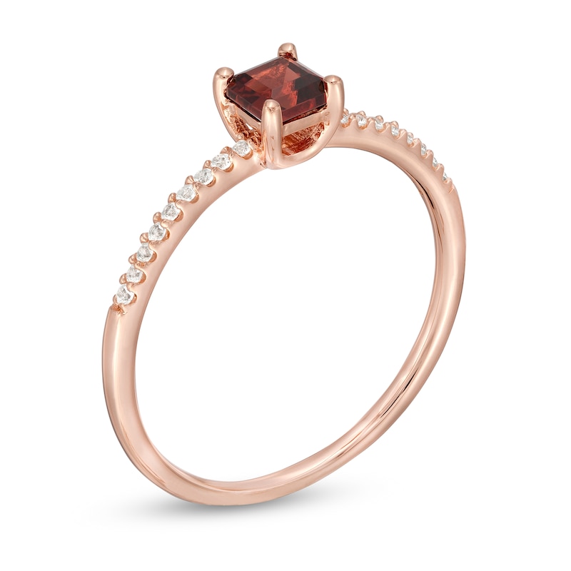 Main Image 3 of Princess-Cut Garnet and White Lab-Created Sapphire Ring in Sterling Silver with 14K Rose Gold Plate