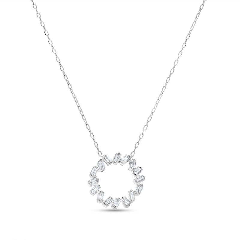 Main Image 1 of 1/4 CT. T.W. Baguette Diamond Zig-Zag Circle Pendant in 10K White Gold