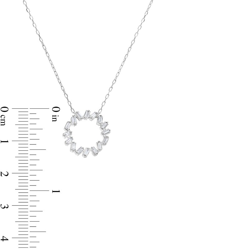 Main Image 3 of 1/4 CT. T.W. Baguette Diamond Zig-Zag Circle Pendant in 10K White Gold