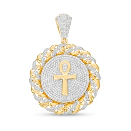 1-3/4 CT. T.W. Diamond Chain Link Frame Ankh Necklace Charm in 10K Gold