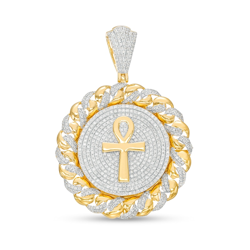 Main Image 1 of 1-3/4 CT. T.W. Diamond Chain Link Frame Ankh Necklace Charm in 10K Gold