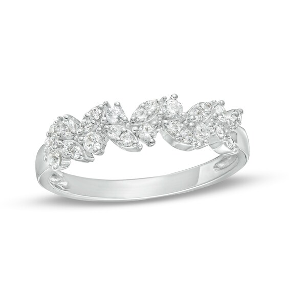 1/3 CT. T.w. Multi-Diamond Leaves Ring in 10K White Gold