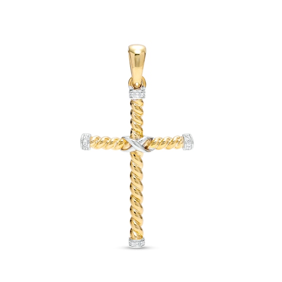 1/10 CT. T.w. Diamond Rope Cross Necklace Charm in 10K Gold