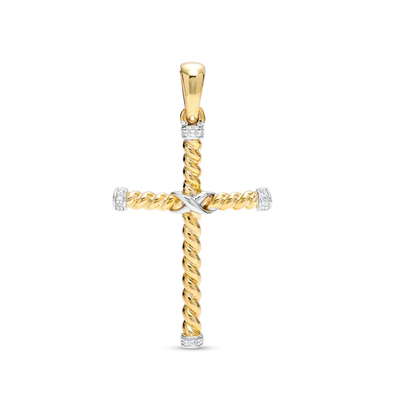 Main Image 1 of 1/10 CT. T.W. Diamond Rope Cross Necklace Charm in 10K Gold