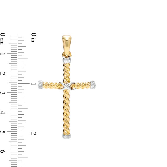 1/10 CT. T.w. Diamond Rope Cross Necklace Charm in 10K Gold