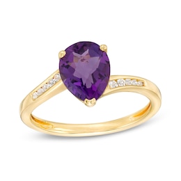 Pear-Shaped Amethyst and White Lab-Created Sapphire Bypass Ring in Sterling Silver with 14K Gold Plate