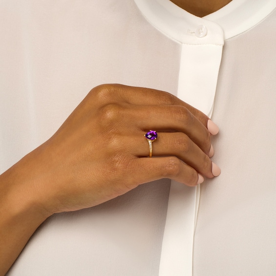 Pear-Shaped Amethyst and White Lab-Created Sapphire Bypass Ring in Sterling Silver with 14K Gold Plate