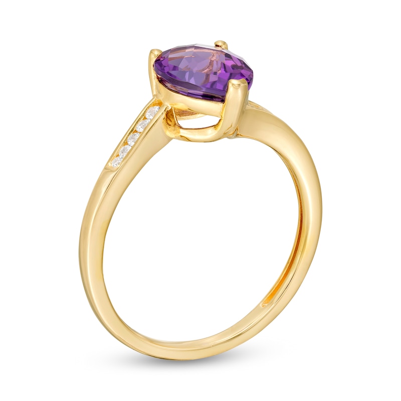 Main Image 3 of Pear-Shaped Amethyst and White Lab-Created Sapphire Bypass Ring in Sterling Silver with 14K Gold Plate