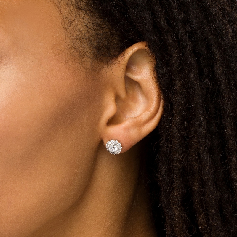 Main Image 2 of 1 CT. T.W. Diamond Frame Stud Earrings in 10K White Gold