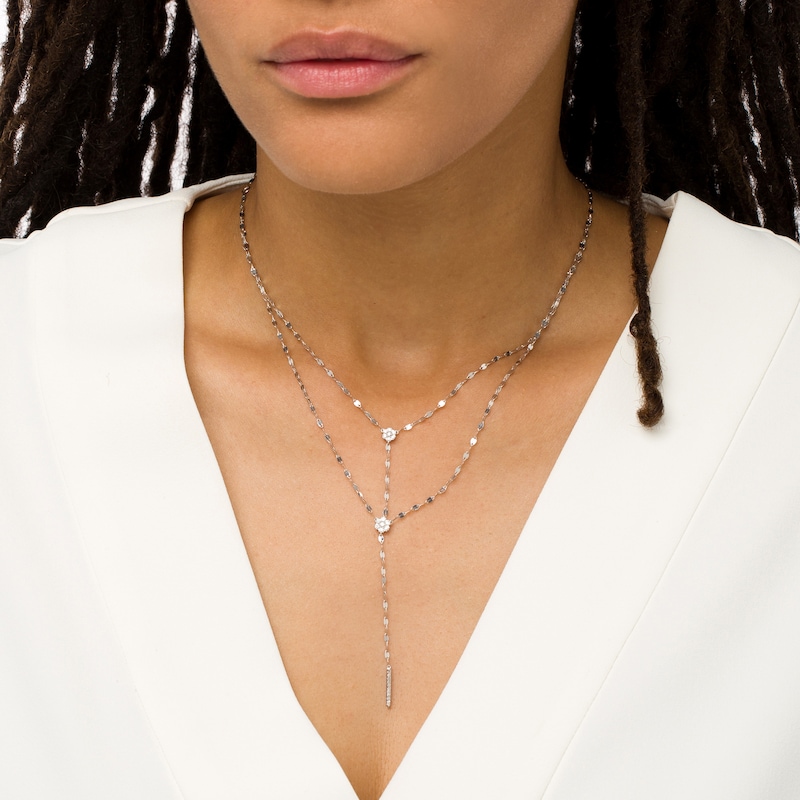Main Image 2 of 1/4 CT. T.W. Diamond Double Strand Y-Necklace in 10K White Gold
