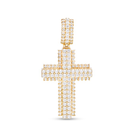 1-5/8 CT. T.w. Diamond Double Row Tread Edge Cross Necklace Charm in 10K Gold