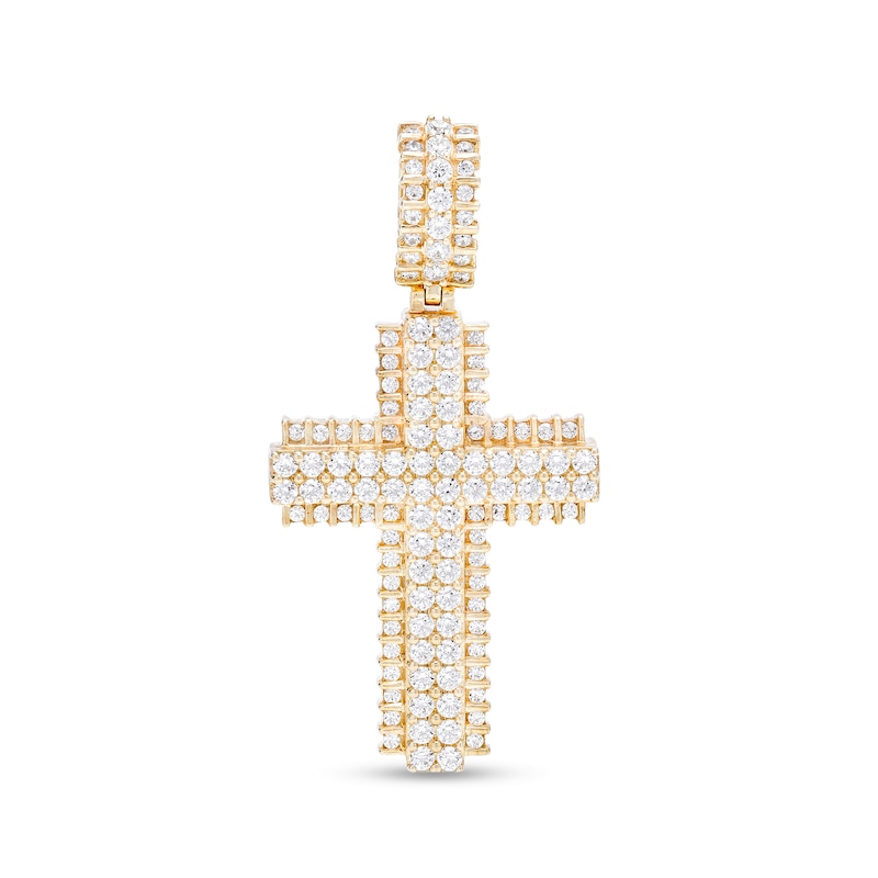 Main Image 1 of Men's 1-5/8 CT. T.W. Diamond Double Row Tread Edge Cross Necklace Charm in 10K Gold