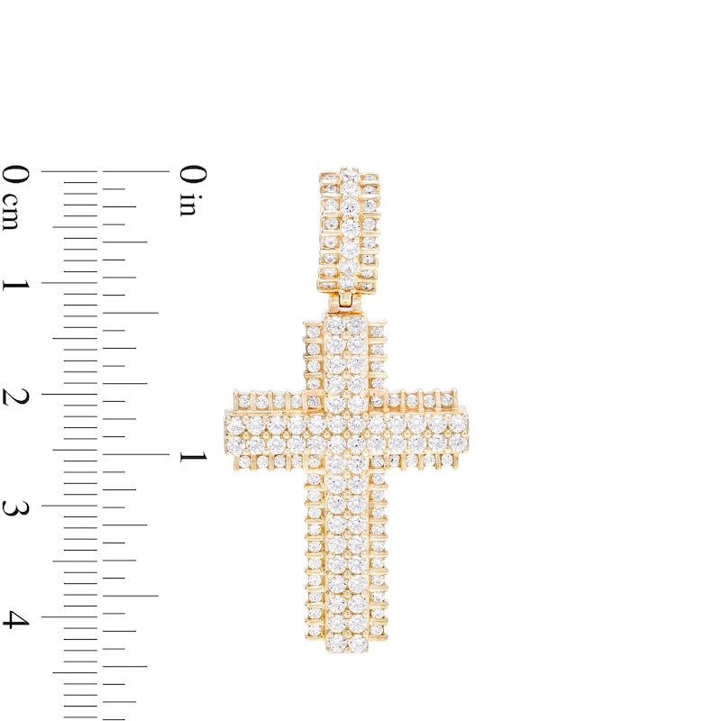 Main Image 2 of Men's 1-5/8 CT. T.W. Diamond Double Row Tread Edge Cross Necklace Charm in 10K Gold