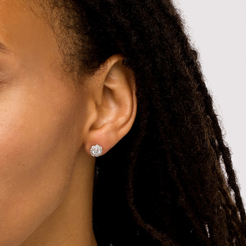 Main Image 2 of 1 CT. T.W. Diamond Oval-Shaped Frame Stud Earrings in 10K White Gold