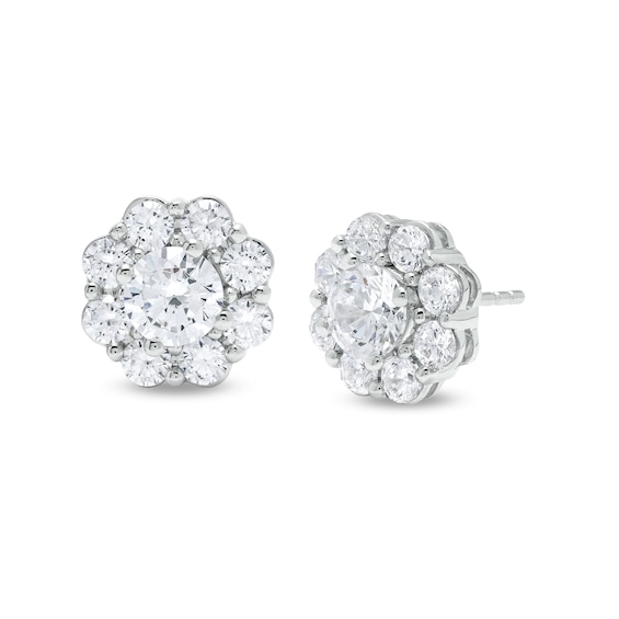 2 CT. T.w. Certified Lab-Grown Diamond Scallop Frame Flower Stud Earrings in 14K White Gold (F/Si2)