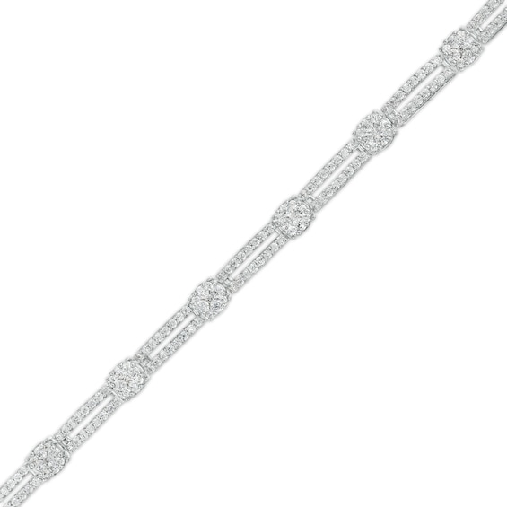 2-1/2 CT. T.w. Multi-Diamond Double Row Alternating Link Bracelet in 10K White Gold â 7.5"