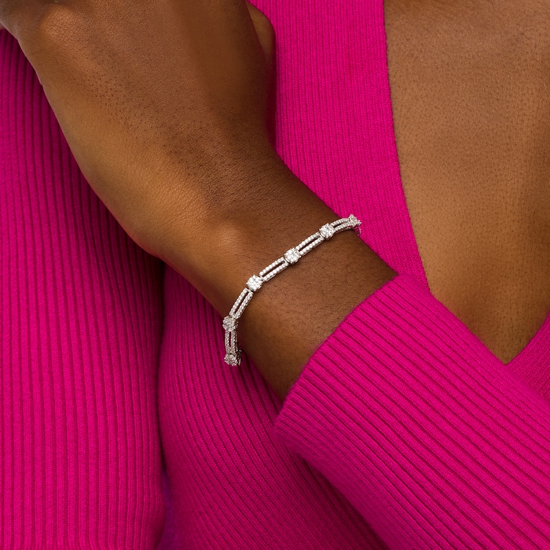Main Image 2 of 2-1/2 CT. T.W. Multi-Diamond Double Row Alternating Link Bracelet in 10K White Gold – 7.5"