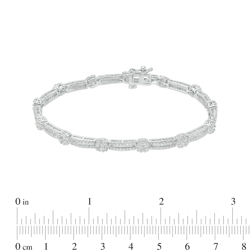 Main Image 4 of 2-1/2 CT. T.W. Multi-Diamond Double Row Alternating Link Bracelet in 10K White Gold – 7.5"