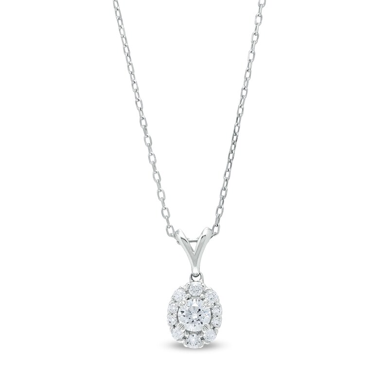 Main Image 1 of 1/2 CT. T.W. Diamond Oval-Shaped Frame Split Bail Pendant in 10K White Gold