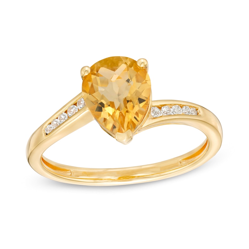Main Image 1 of Pear-Shaped Citrine and White Lab-Created Sapphire Bypass Ring in Sterling Silver with 14K Gold Plate