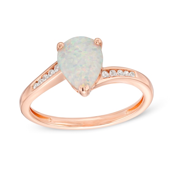 Pear-Shaped Lab-Created Opal and White Sapphire Bypass Ring Sterling Silver with 14K Rose Gold Plate