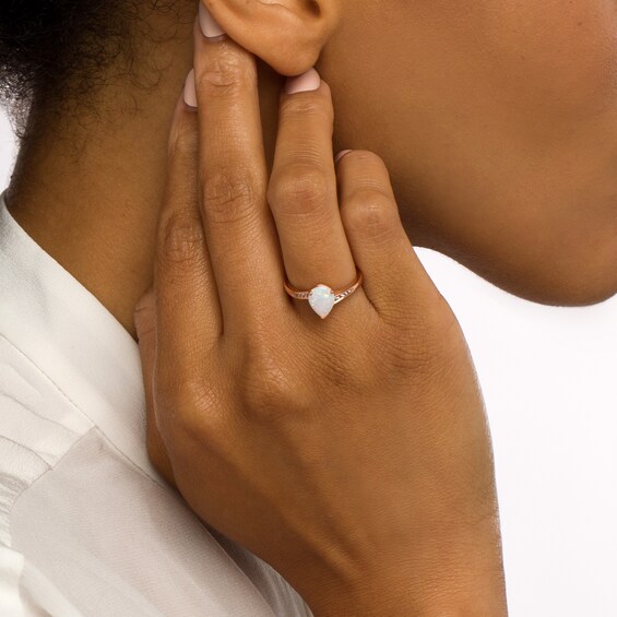 Pear-Shaped Lab-Created Opal and White Sapphire Bypass Ring Sterling Silver with 14K Rose Gold Plate