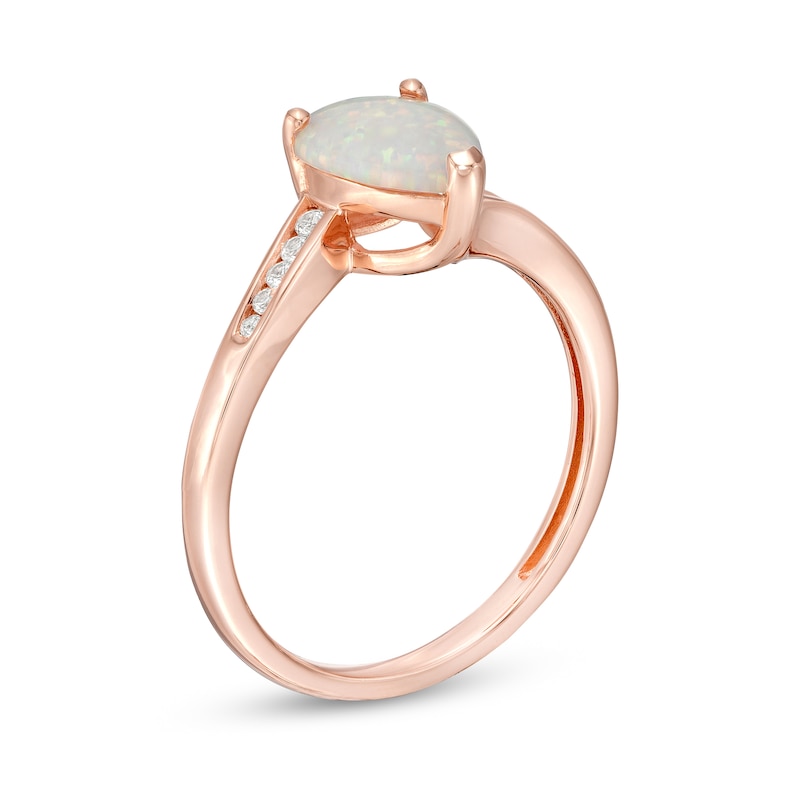 Main Image 3 of Pear-Shaped Lab-Created Opal and White Sapphire Bypass Ring in Sterling Silver with 14K Rose Gold Plate