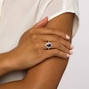 Thumbnail Image 2 of Pear-Shaped Amethyst and White Lab-Created Sapphire Shadow Frame Ring in Sterling Silver with 14K Rose Gold Plate
