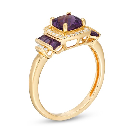Cushion-Shaped Amethyst and White Lab-Created Sapphire Frame Double Collar Ring in Sterling Silver with 14K Gold Plate