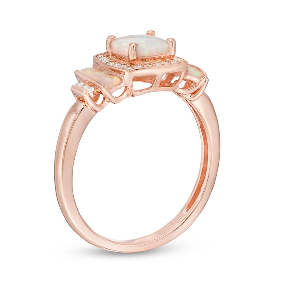 Cushion-Shaped Lab-Created Opal and White Sapphire Frame Double Collar Ring in Sterling Silver with 14K Rose Gold Plate