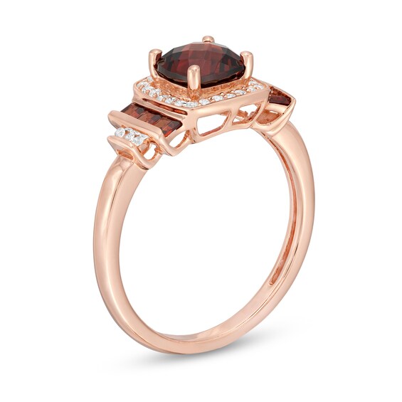 Cushion-Shaped Garnet and White Lab-Created Sapphire Frame Double Collar Ring in Sterling Silver with 14K Rose Gold Plate
