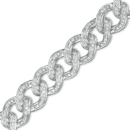 1 CT. T.W. Diamond Curb Chain Bracelet in Sterling Silver - 7.5"