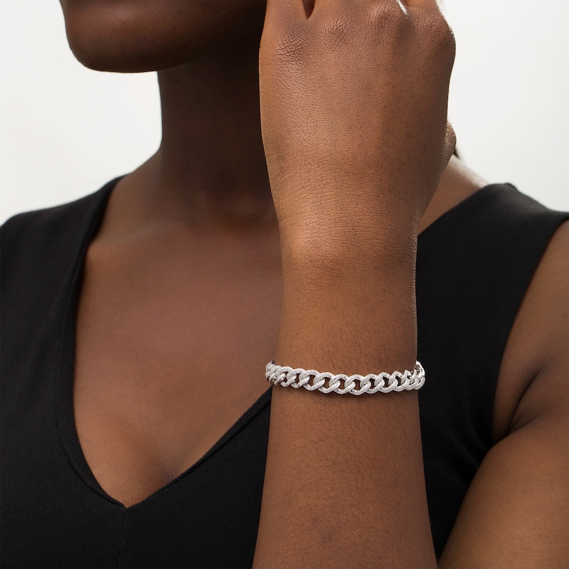 Main Image 2 of 1 CT. T.W. Diamond Curb Chain Bracelet in Sterling Silver - 7.5"
