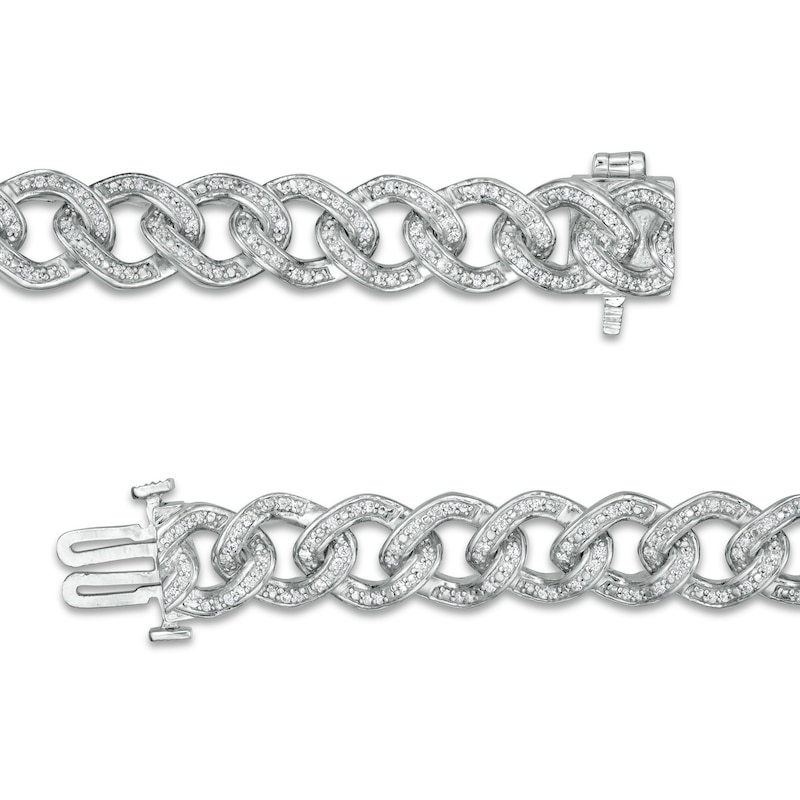 Main Image 3 of 1 CT. T.W. Diamond Curb Chain Bracelet in Sterling Silver - 7.5"