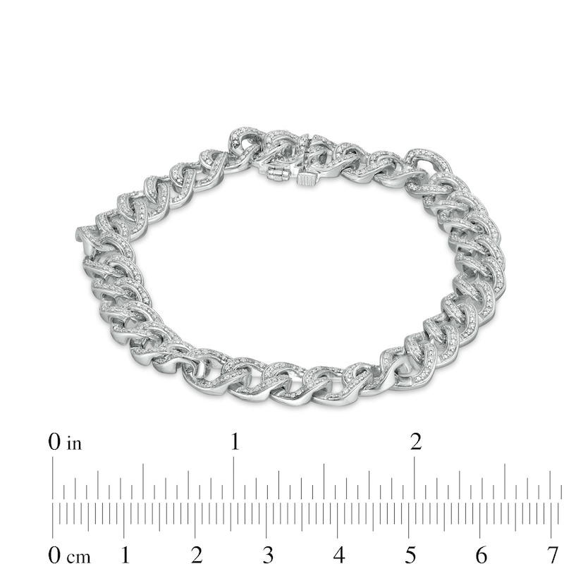 Main Image 4 of 1 CT. T.W. Diamond Curb Chain Bracelet in Sterling Silver - 7.5"