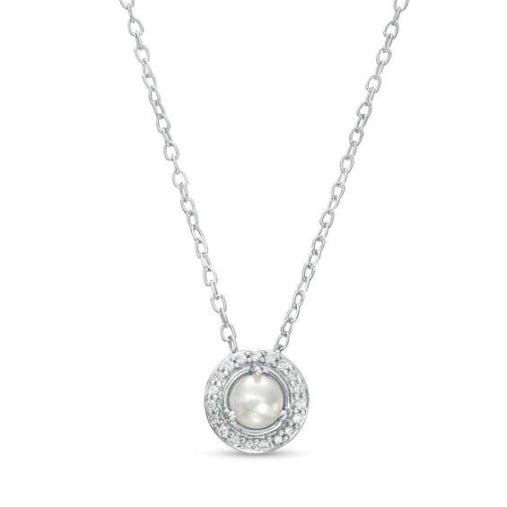4.0mm Button Freshwater Cultured Pearl and 1/20 CT. T.w. Diamond Frame Pendant in 10K White Gold